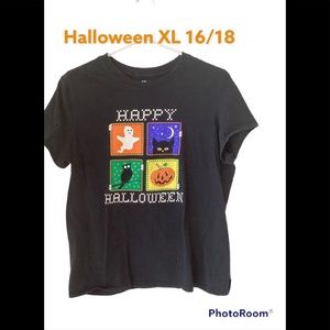 Halloween Flair T shirt Top Black sz 16/18 XL Glitter Sparkle Ghost Pumpkin